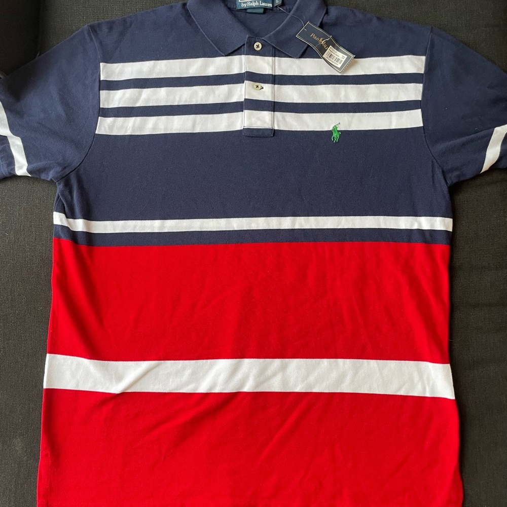 NWT Polo Ralph Lauren Cotton Polo - Red White Blue - Green Polo logo -Sz LG